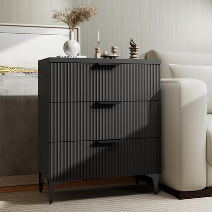 Wood Nightstand Set of 2, Fluted Bedside Tables with 2 Drawers