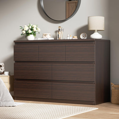 Jocoevol Modern White 7 Drawer Dresser for Bedroom, Simply Chest of Drawers, Wood Storage Dresser with Deep Drawers for Living Room Hallway Entryway, White