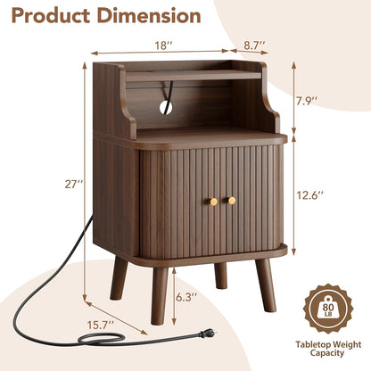 Decofy Mid Century Modern Nightstand Set of 2, Charging Station, Walnut