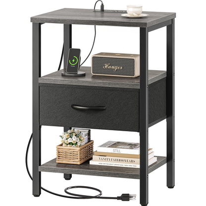 SUPERJARE Nightstand with Charging Station, USB-C Port, Bedside Table