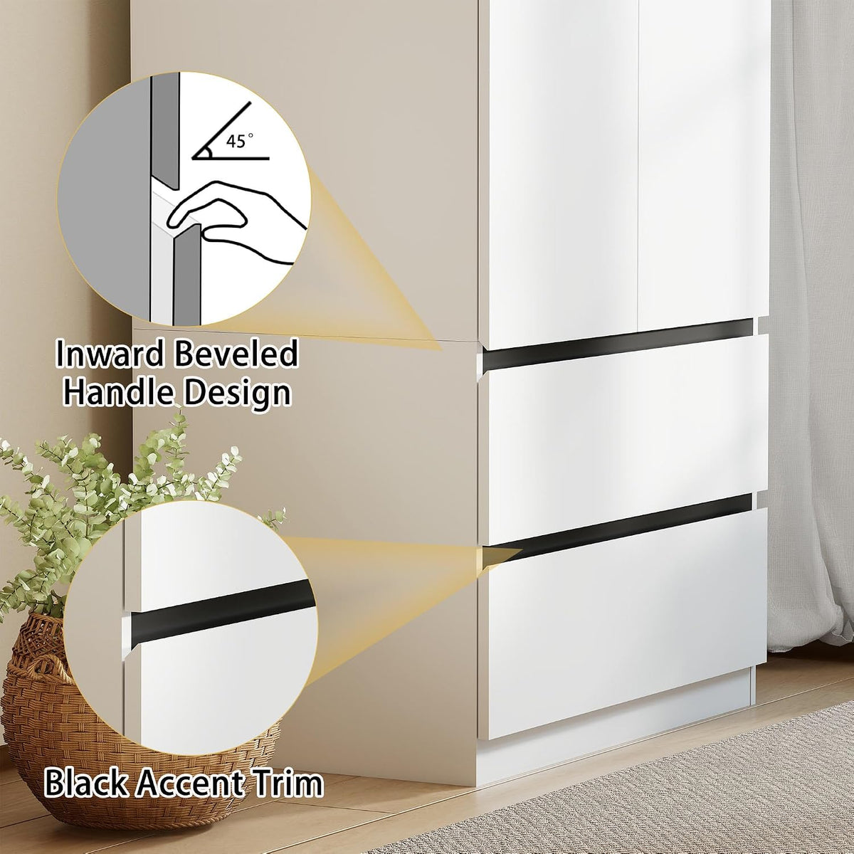 White Armoire Wardrobe Closet with 2 Drawers: 75" H x 31.5" W