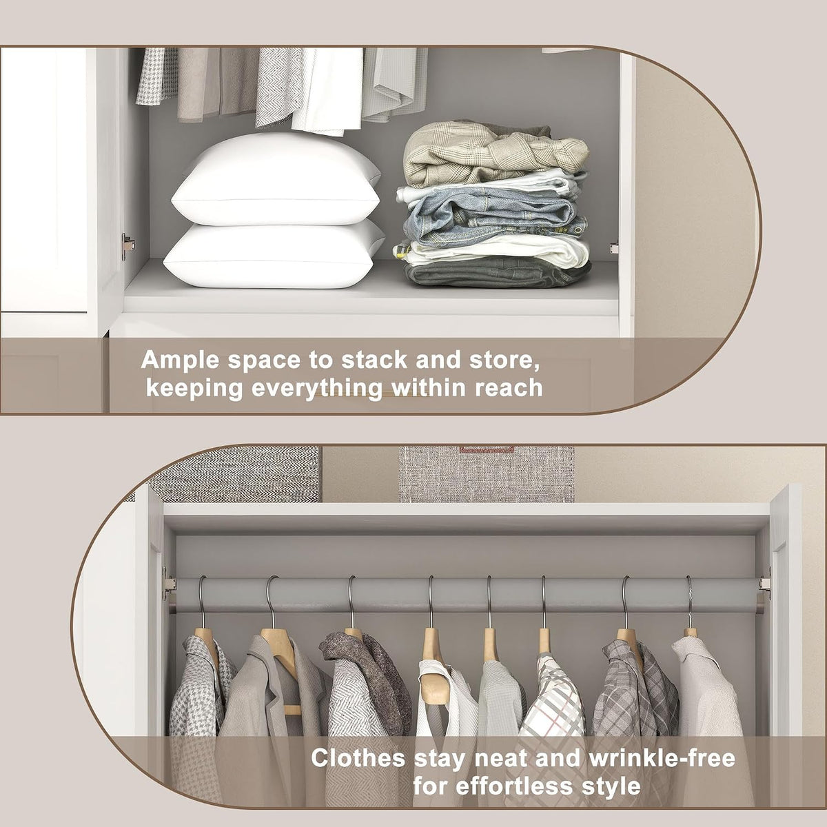 White Armoire Wardrobe Closet with 6 Drawers, 75" Tall x 63" Wide