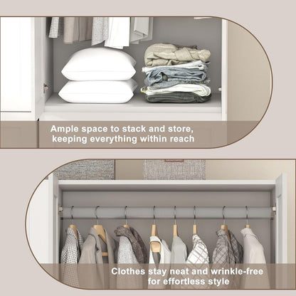 White Armoire Wardrobe Closet with 2 Drawers, 75" Tall x 31.5" Wide