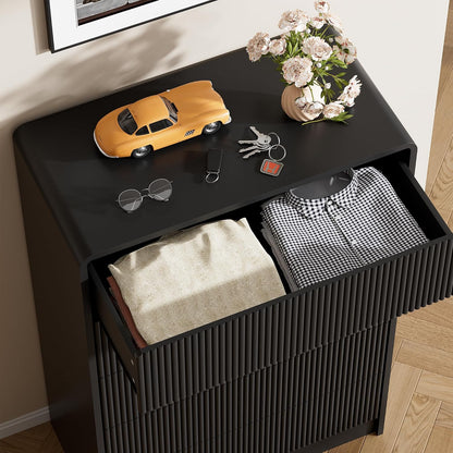 Furniway Black 5 Drawer Dresser for Bedroom, Curved Tall Dresser with Push-to-Open Design, Chest of Drawers for Bedroom, Living Room, Hallway, 15.7”D x 32”W x 47.2”H