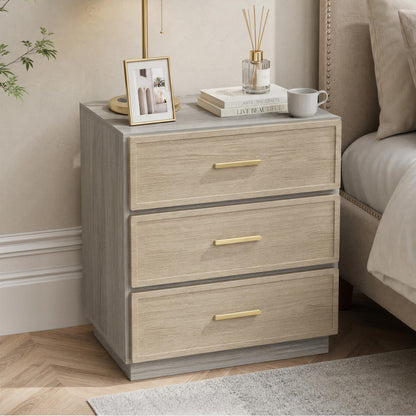 Nightstand Set of 2 Tall Bedside Table with 3 Drawers, Walnut