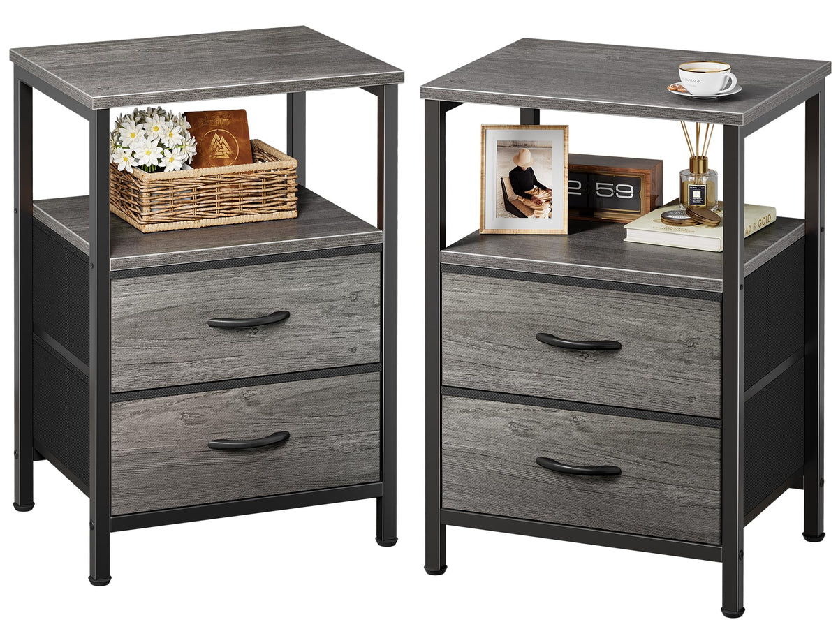 Huuger Night Stand Set of 2, Nightstand with 2 Drawers, Bedside Table