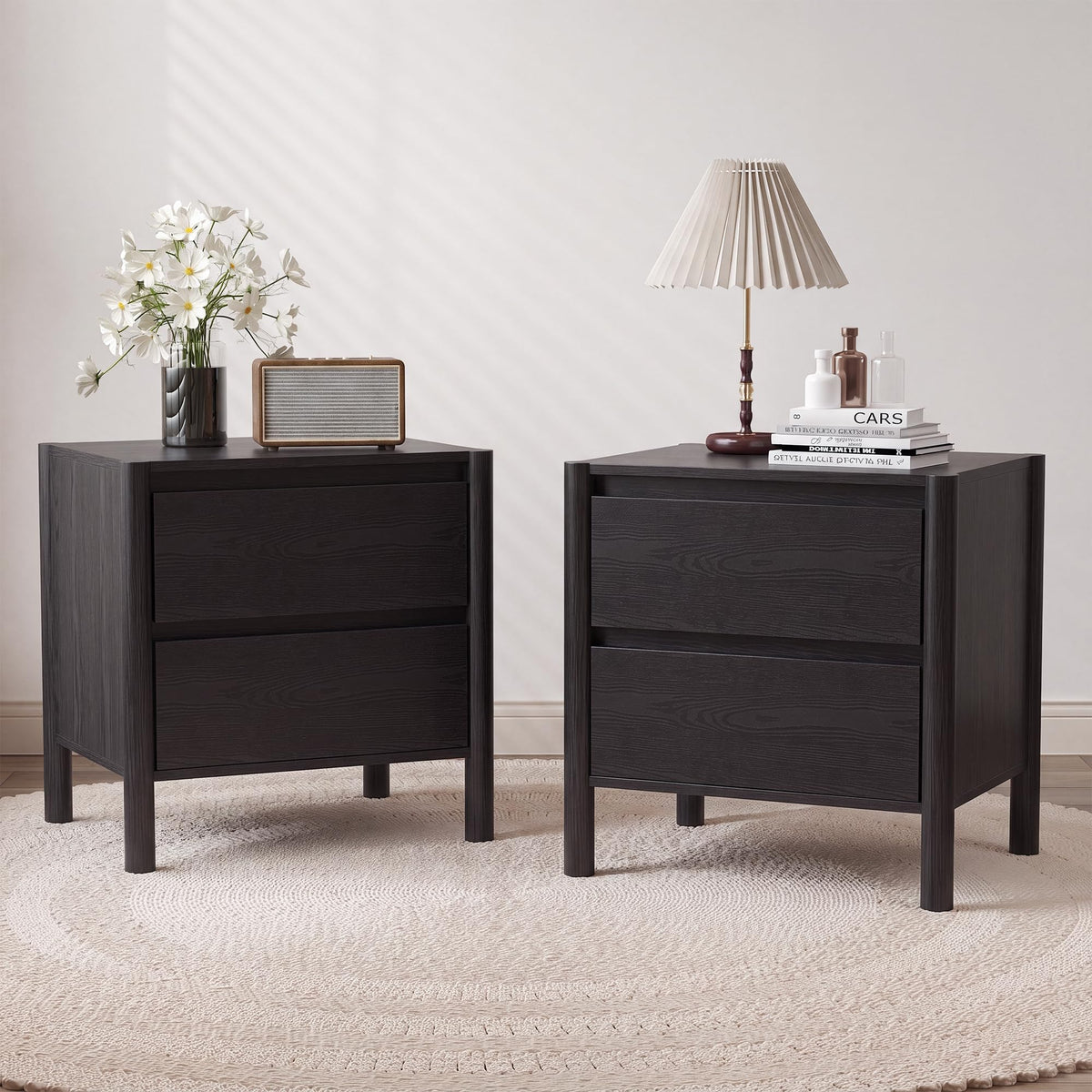 CHUWELL Mid Century Modern Walnut Nightstand Set of 2 for Bedroom