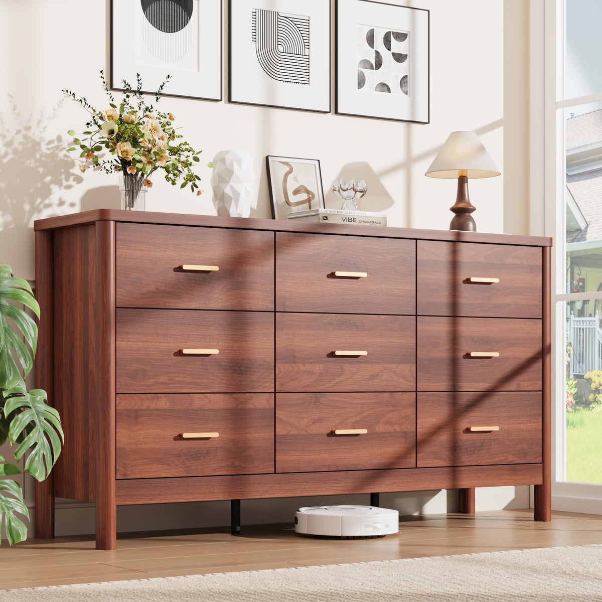 Garvee 6 Drawer Dresser, Wooden Storage Chest of Drawers, White & Brown