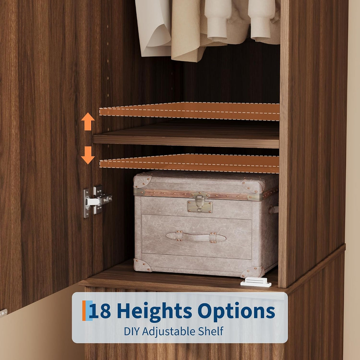 Garvee 72" Tall Armoire Wardrobe Closet, Fluted Wood, Narrow, Retro Brown