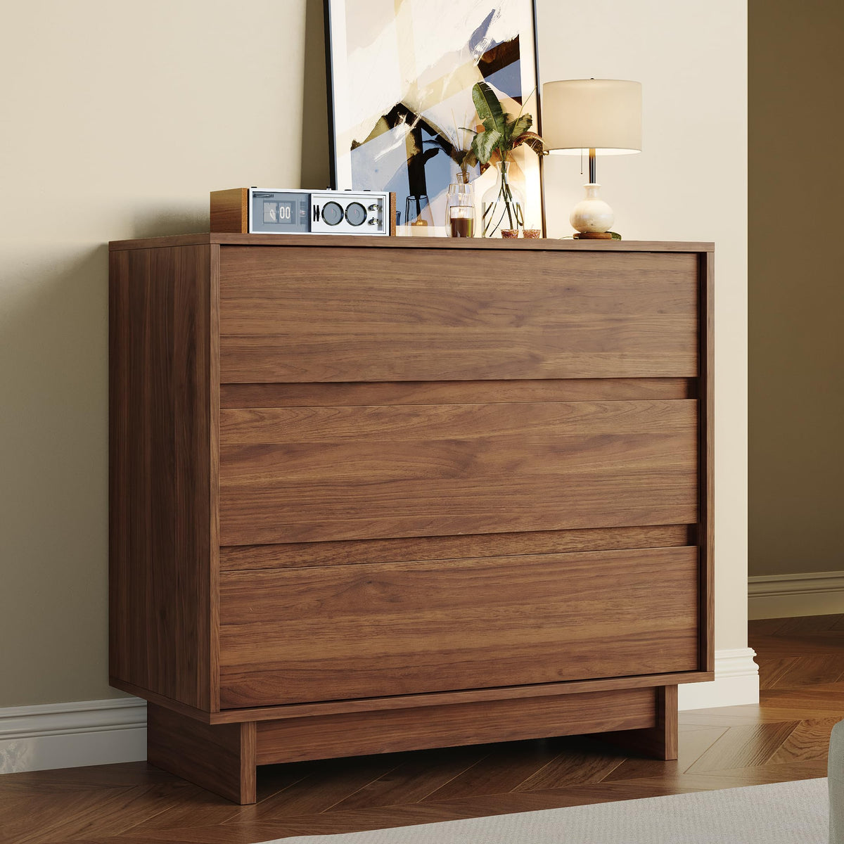 HOUROM Walnut Dresser for Bedroom, 59in Modern 9 Drawer Chest of Drawers