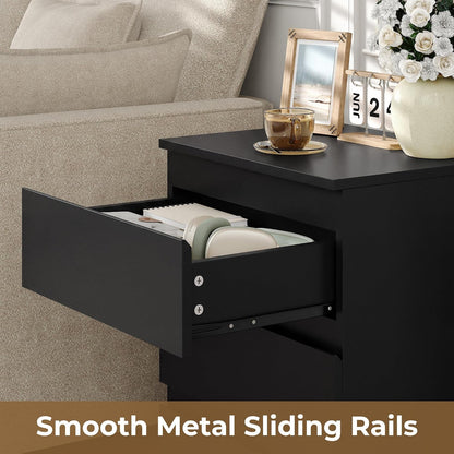 Nightstands Set of 2, Black Nightstand with 3 Drawers