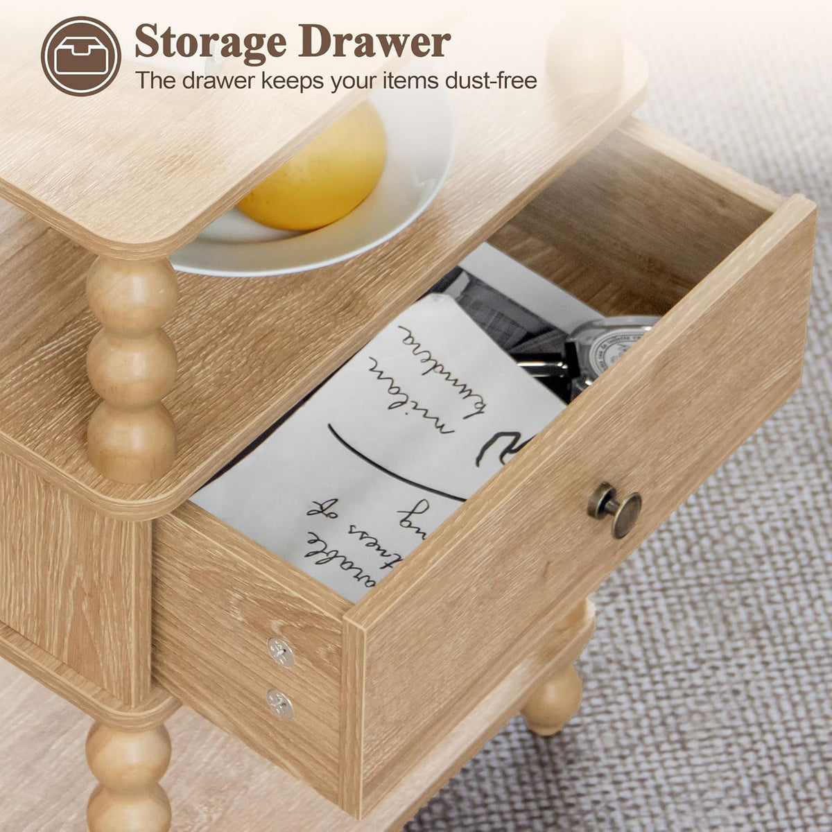 AWASEN Nightstand with Drawer, Walnut Bedside Table with Storage, End Table