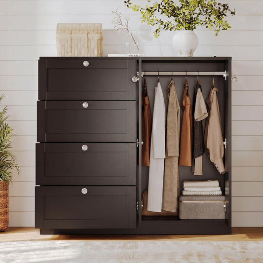 VOWNER 43''H Armoire Wardrobe Closet with 4 Drawers and 2 Doors