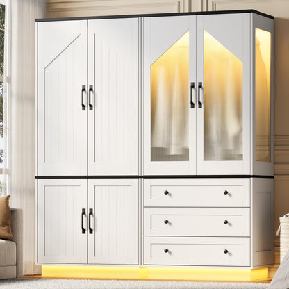 Gyfimoie Tall Armoire Wardrobe Closet with 2 Door and 3 Drawers