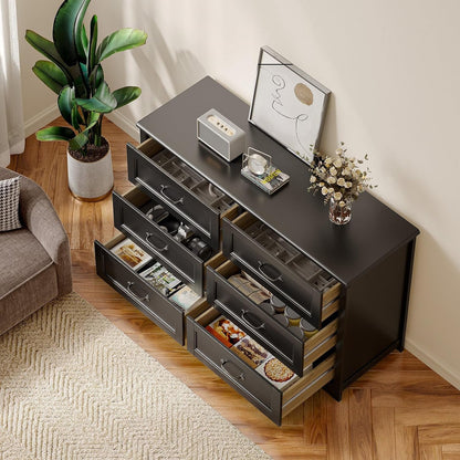 Gizoon 47" 6 Drawer Dresser, Black Wide Chest of Drawers for Bedroom