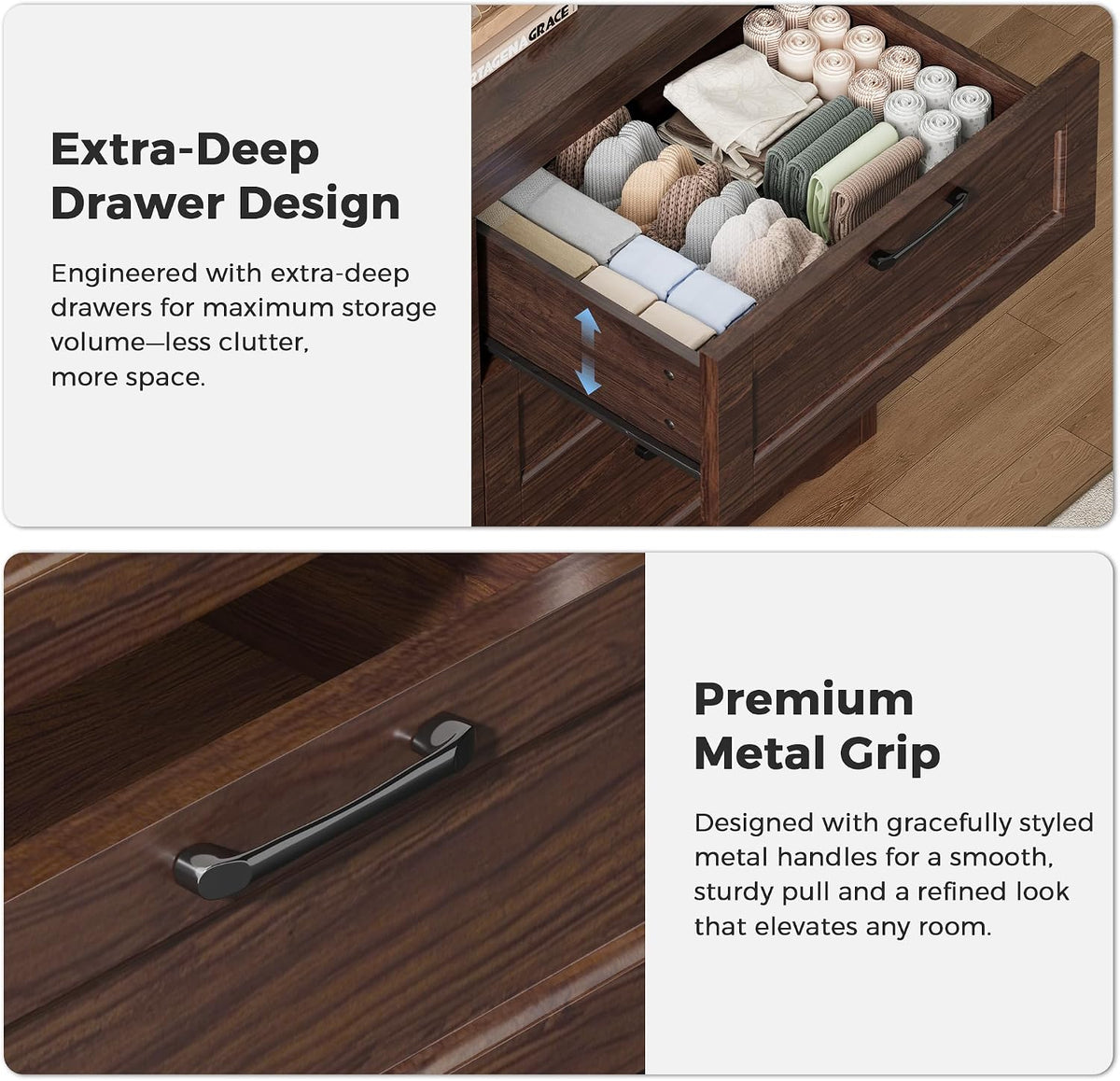 Jocoevol Brown 6 Drawer Dresser for Bedroom, 47.2" Modern Chest of Drawers