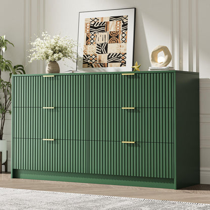 MAISONARIA 55" Wide Fluted 6-Drawer Double Dresser for Bedroom, Black