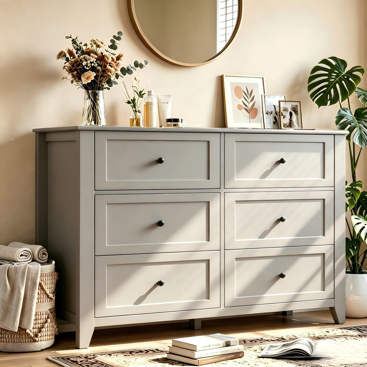 Garvee Grey 7-Drawer Dresser for Bedroom, 54" Entryway Storage Organizer