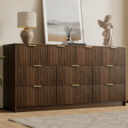 Furniway 55" Wide Green Dresser for Bedroom, Fluted 8 Drawer Dresser