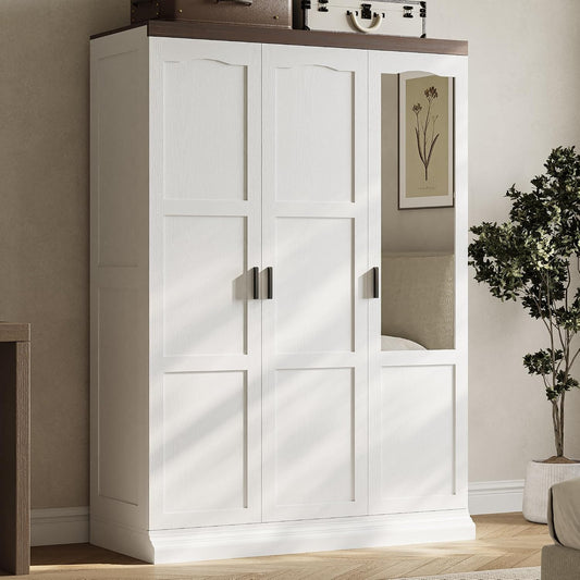 ANCTOR 3-Door Armoire Wardrobe Closet with Mirror and 2 Hanging Rods