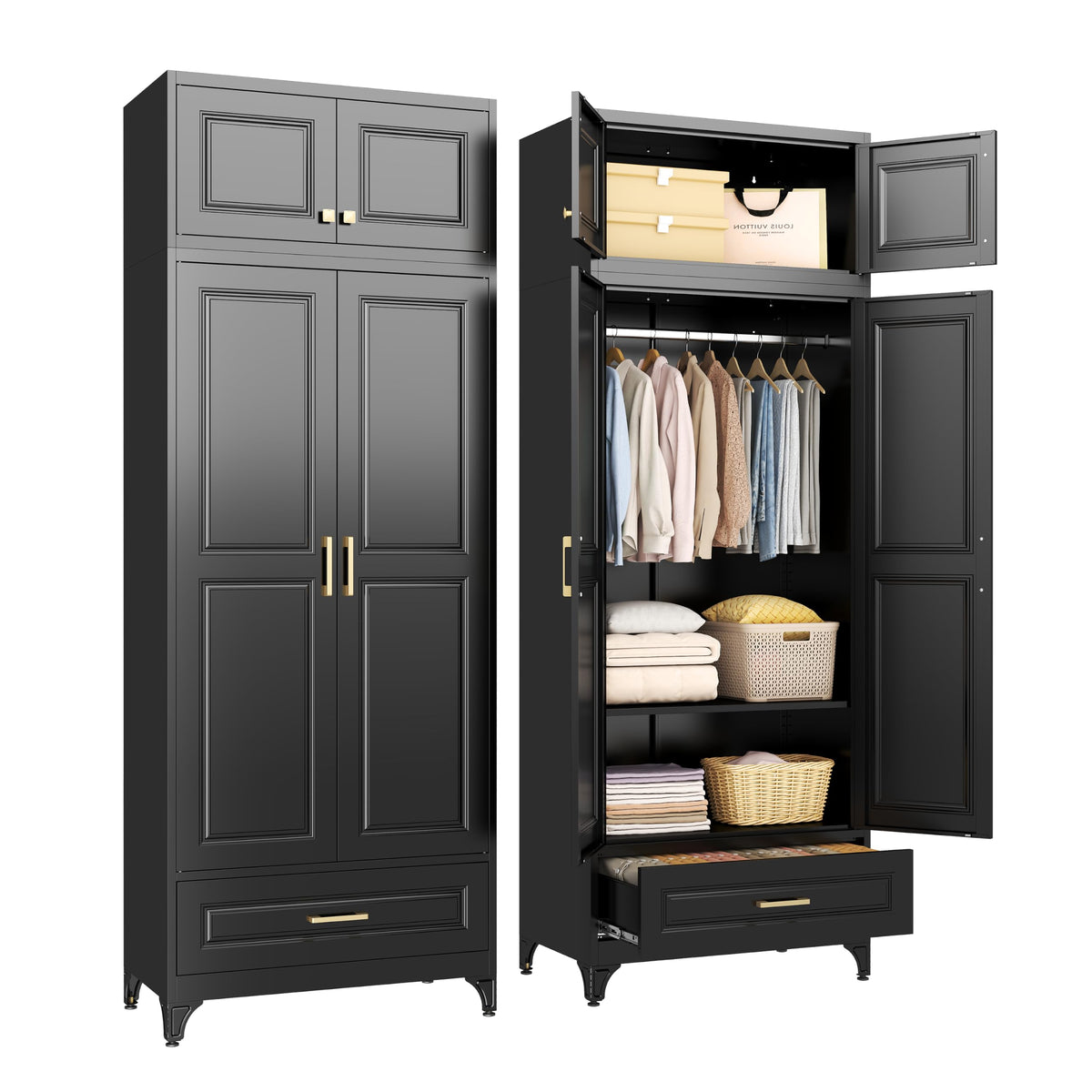 SteeLoong Metal Wardrobe Cabinet,Armoire Wardrobe Closet with Hanging Rod