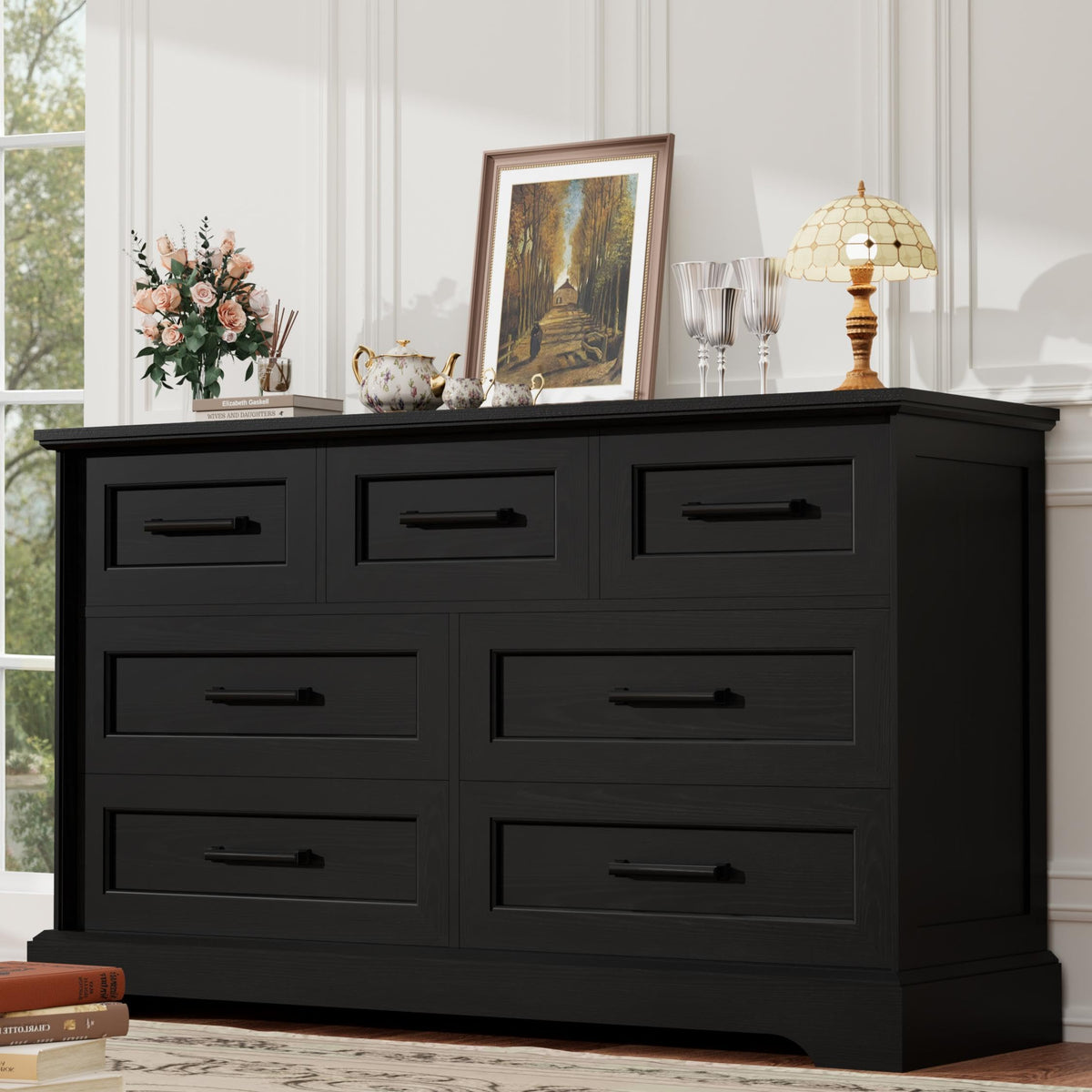 YESHOMY Dresser for Bedroom, Farmhouse 7 Drawers Dressers, White and Brown