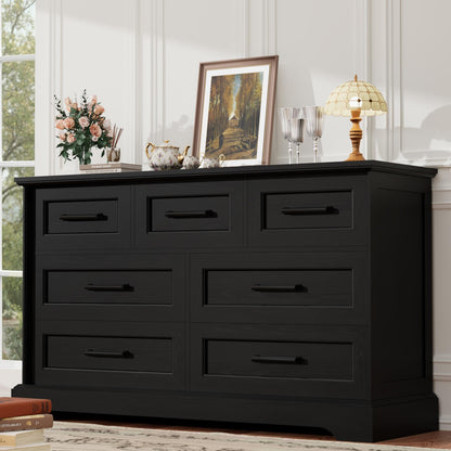 YESHOMY Dresser for Bedroom, Farmhouse 7 Drawers Dressers, White and Brown