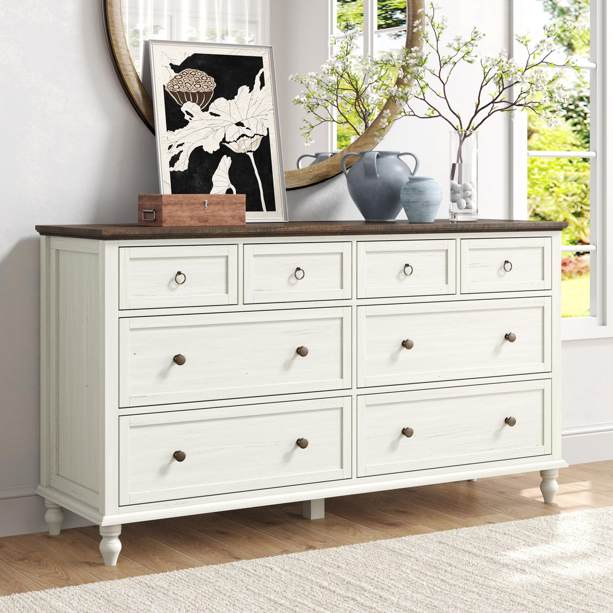 chartustriable 65inch Large Long Drawer Dresser w/Deep Drawers,Rustic Wood 8 Drawer Dresser with Large Capacity for Living Room,Wooden Chest of Drawers for Bedroom,Living Room,Entryway,Oak