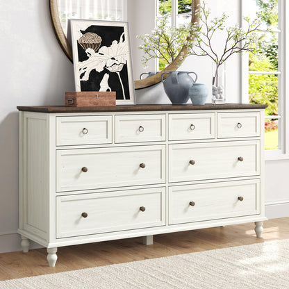 chartustriable 65inch Large Long Drawer Dresser w/Deep Drawers,Rustic Wood 8 Drawer Dresser with Large Capacity for Living Room,Wooden Chest of Drawers for Bedroom,Living Room,Entryway,Oak