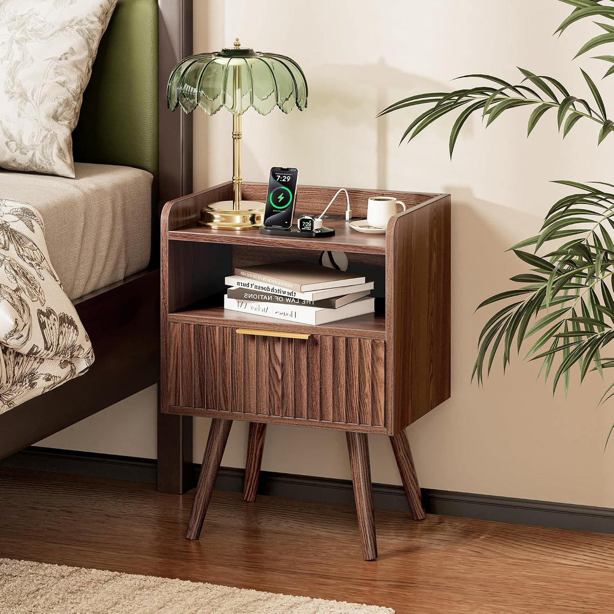 Huuger Nightstand Set of 2 with Charging Station, USB-C Port, End Tables