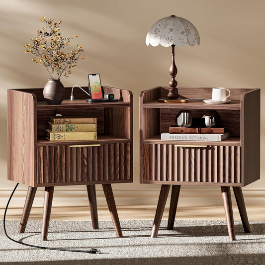 Huuger Nightstand Set of 2 with Charging Station, USB-C Port, End Tables