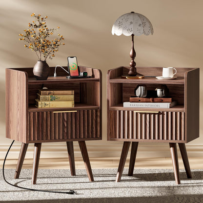 Huuger Nightstand Set of 2 with Charging Station, USB-C Port, End Tables