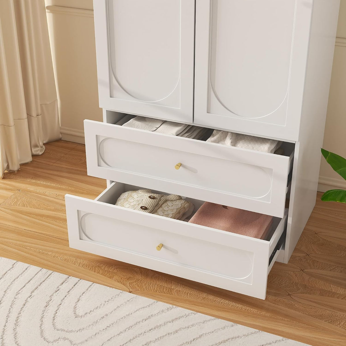 White Wooden Wardrobe Closet with 2 Doors, 75" Tall x 32" Wide