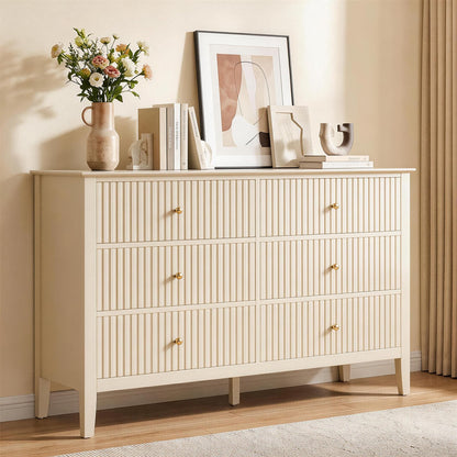 RoyalCraft 6 Drawer Dresser, Fluted Modern Wood Chest of Drawers, Long Dresser for Bedroom TV Stand Storage Cabinet for Living Room, Blue