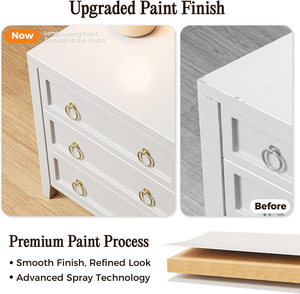 Huuger Paint Night Stand with Charger Station, 3 Drawer Nightstand Set of 2