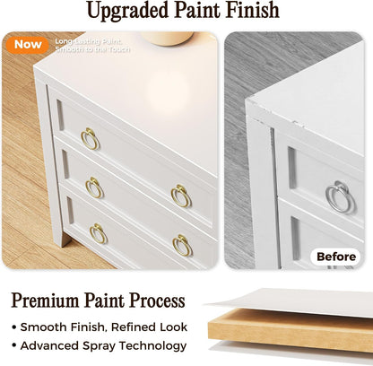 Huuger Paint Night Stand with Charger Station, 3 Drawer Nightstand Set of 2