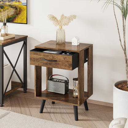 GYIIYUO 24" H Nightstands Set of 2 with Fabric Drawer, Dark Rustic Brown