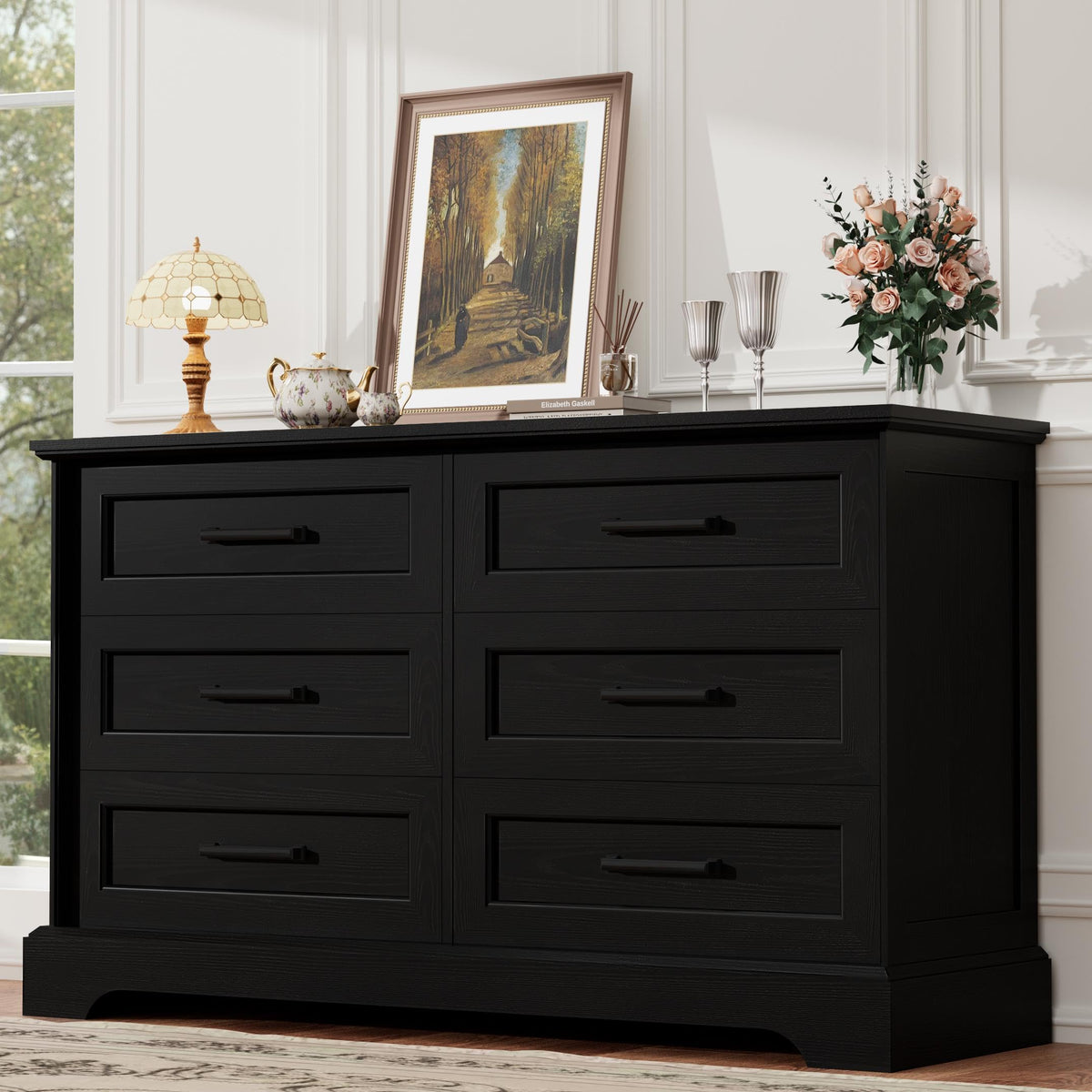 YESHOMY Dresser for Bedroom, Farmhouse 6 Drawers Dressers, White and Black