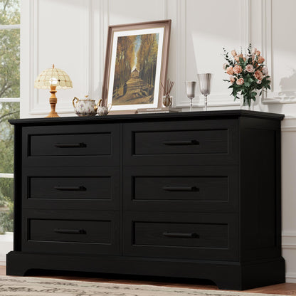 YESHOMY Dresser for Bedroom, Farmhouse 6 Drawers Dressers, White and Black