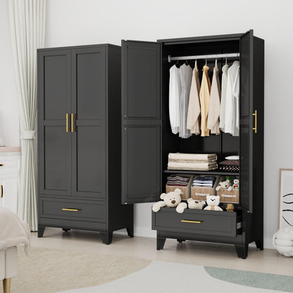 71" Metal Armoire Wardrobe Closet, Tall Clothing Storage Cabinet, Green