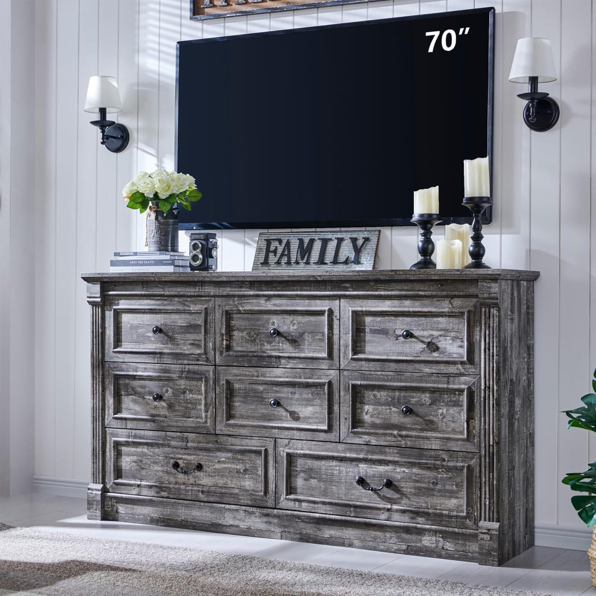 Aitjunz Farmhouse 46" Tall 5 Drawers Dresser for Bedroom, Antique White