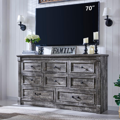 Aitjunz Farmhouse 46" Tall 5 Drawers Dresser for Bedroom, Antique White