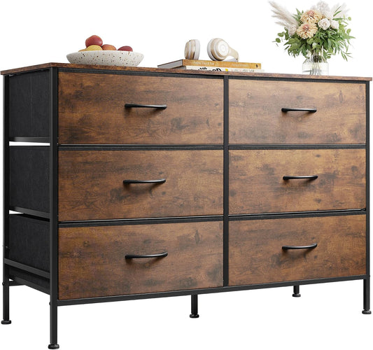 WLIVE Dresser for Bedroom with 6 Fabric Drawers, Rustic Brown