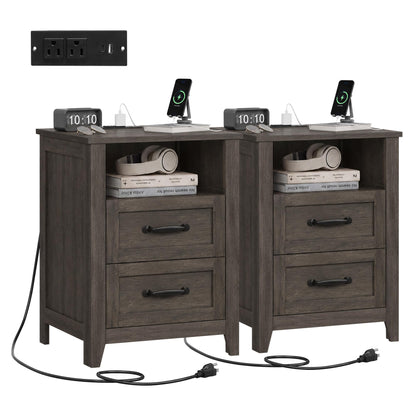 VASAGLE Set of 2 Nightstands with 2 Drawers and Charging Station