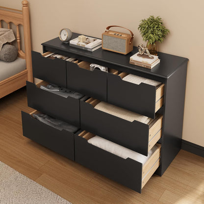 Gizoon 7 Drawer Dresser, 48” Wide Wood Dresser for Bedroom, Black
