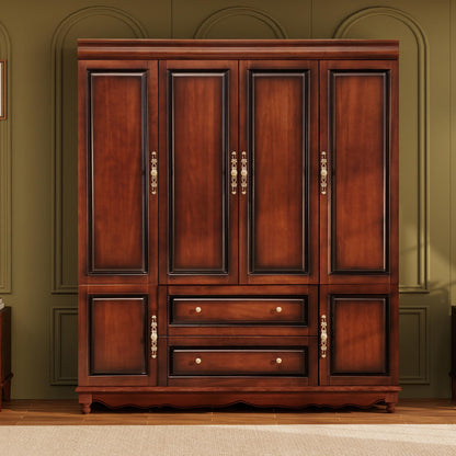 Solid Wood Armoire Wardrobe Closet: 70.87"Large Storage Brown Black
