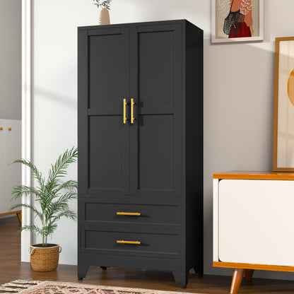 71" Metal Armoire Wardrobe Closet, Tall Clothing Storage Cabinet, Green