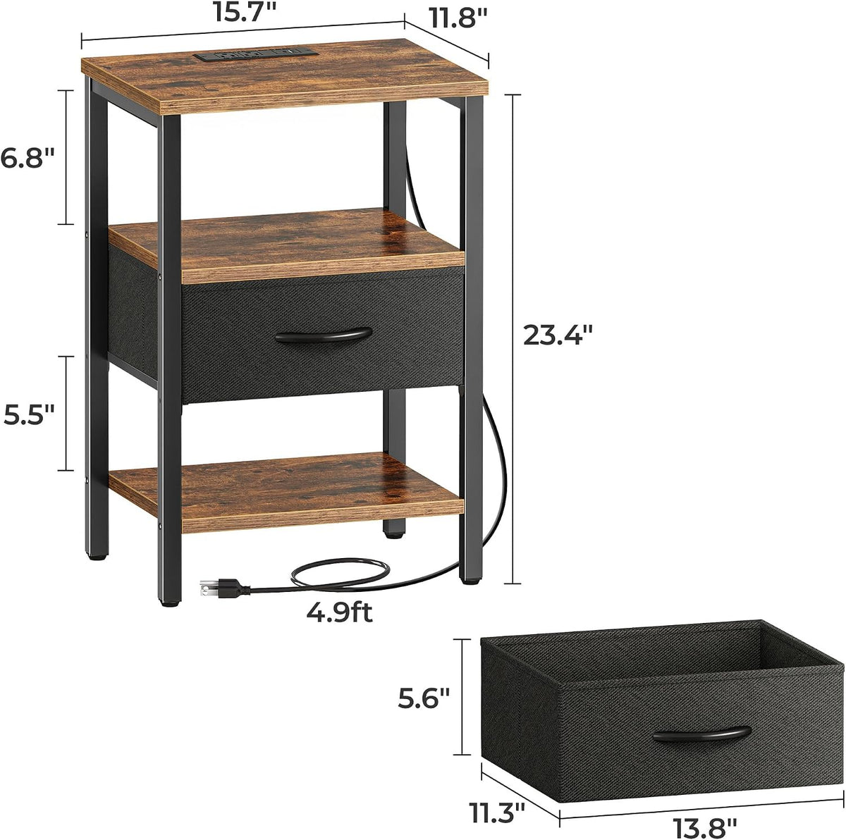 SUPERJARE Nightstand with Charging Station, USB-C Port, Bedside Table