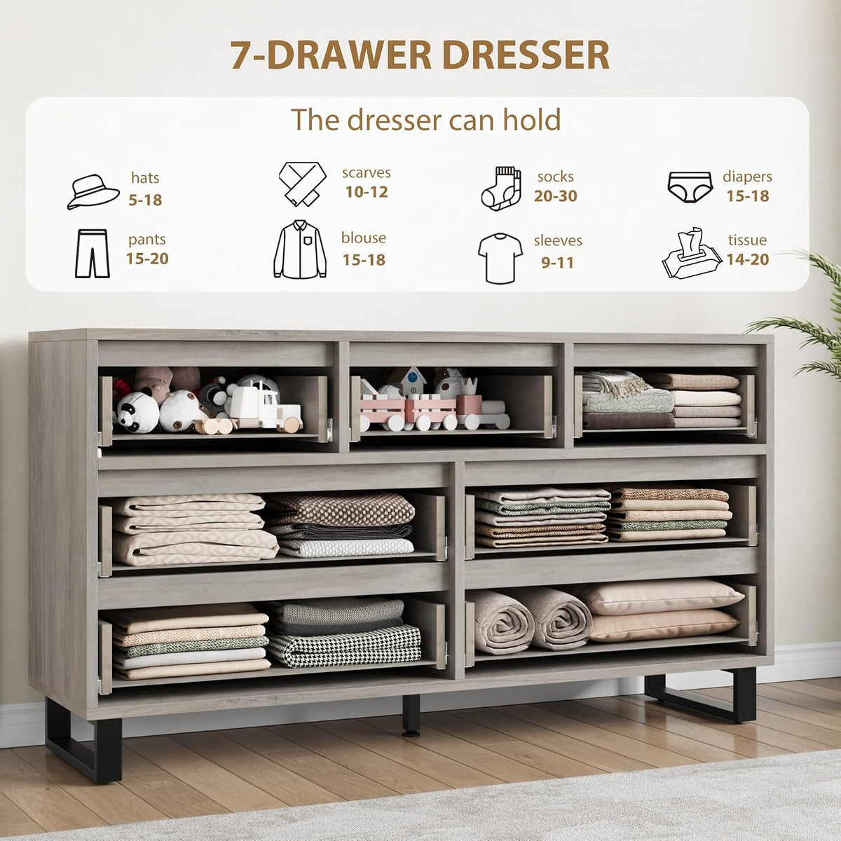 Garvee 7 Dresser for Bedroom, 55" Wide Dresser Drawer with Storage