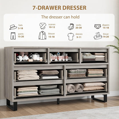 Garvee 7 Dresser for Bedroom, 55" Wide Dresser Drawer with Storage